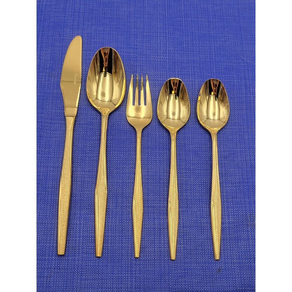 FLORENTINE GOLD Stainless 5 Pcs Set Knife, Fork, Spoon, Vintage